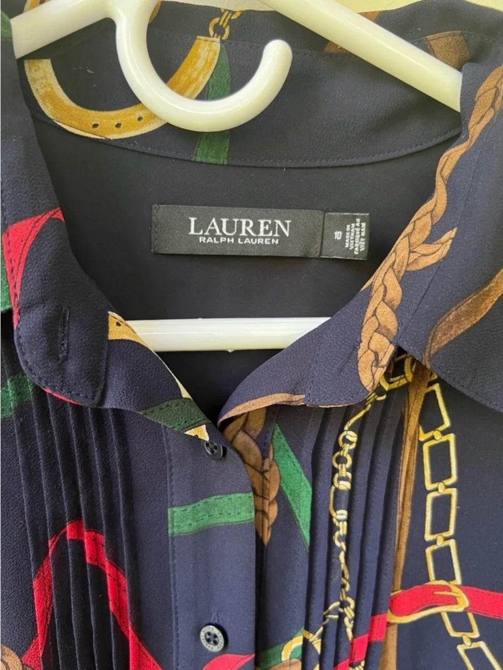 Ralph Lauren Navy Chain-Print Long Sleeve Shirt Dress - Picture 3 of 4